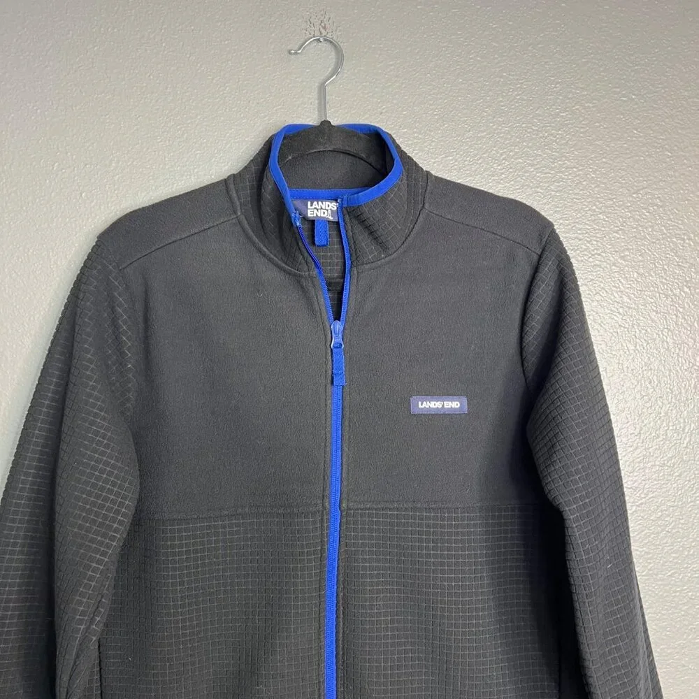 Lands' End Lightweight Fleece Jacket Men's Small‎ Full Zip Pockets Black